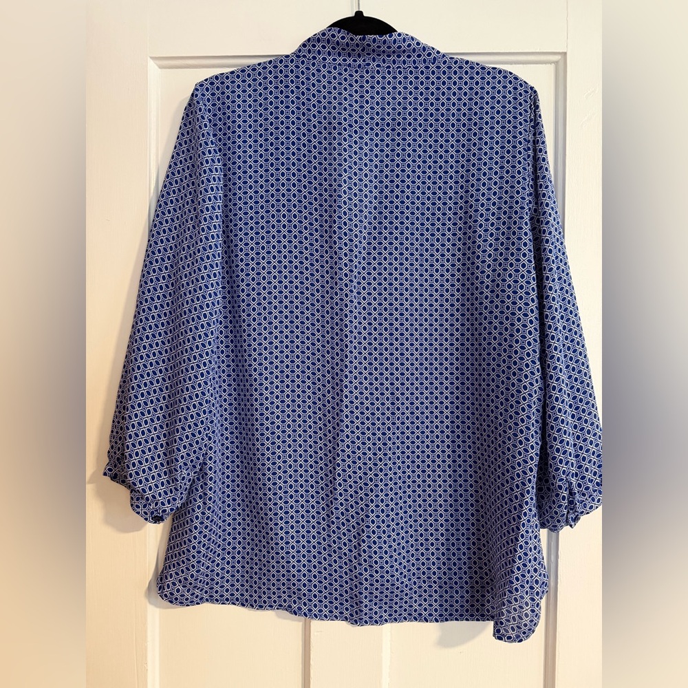 Laundry By Shelli Segal Blue Geometric Blouse XL - Picture 4 of 10